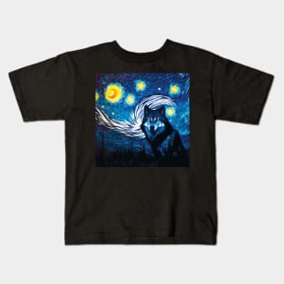 Wolf in a Starry Night Sky. Van Gogh Style Kids T-Shirt